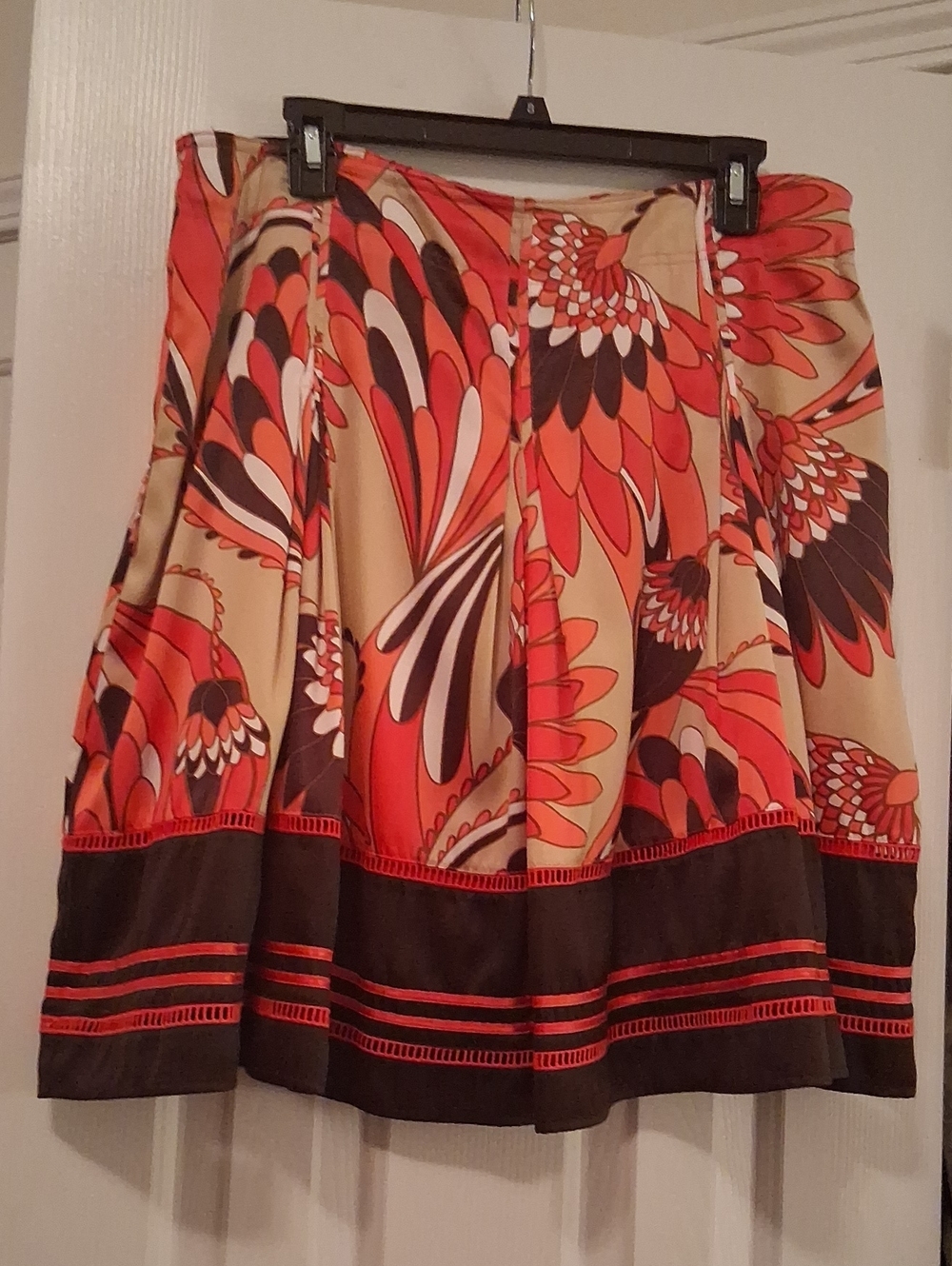 Worthington A-Line Skirt in Orange, Brown and Cream Floral Print